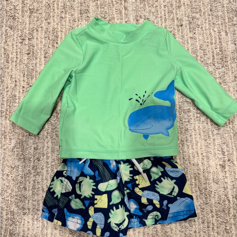 Carter's Green Whale Rashguard Swim Set